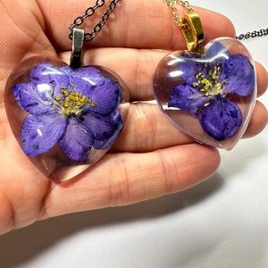 Purple Larkspur Series, Handmade Real Pressed Flower Jewelry - Various settings